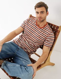 FatFace Three Pack Stripe T-Shirts Rust Red New