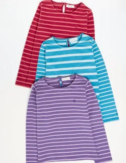 FatFace Three Pack Stripe T-Shirts Berry Pink