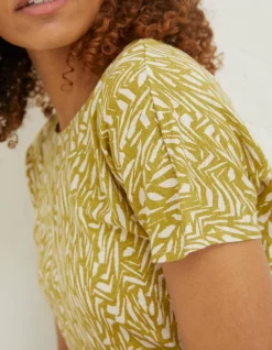 FatFace Tie Back Paint Linen T-Shirt Light Olive Clearance