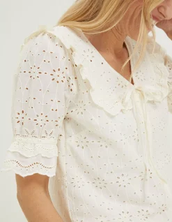 FatFace Tina Broderie Collar Blouse Ivory New