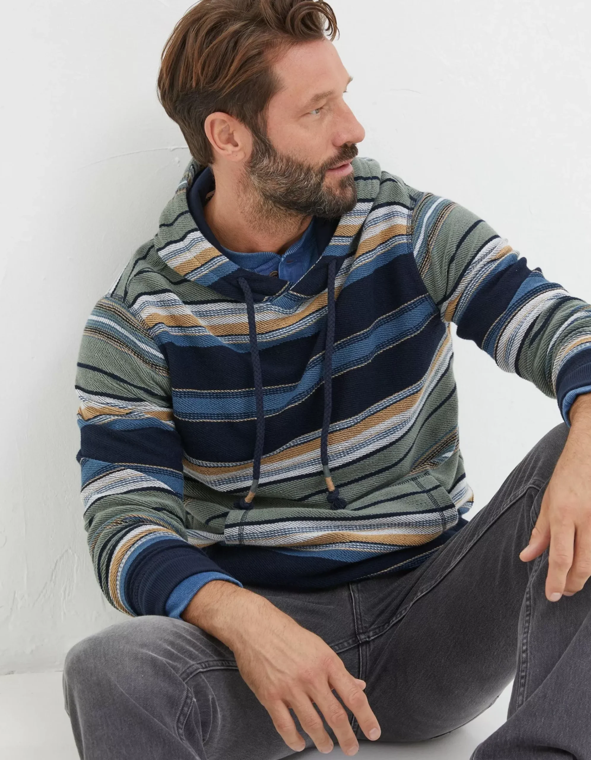 FatFace Trescowe Overhead Hoodie Blue Clearance