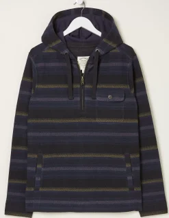 FatFace Trescowe Stripe Half Zip Hoodie Navy