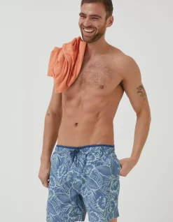 FatFace Trevose Palm Print Swim Shorts Washed Blue Discount