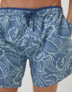 FatFace Trevose Palm Print Swim Shorts Washed Blue Discount