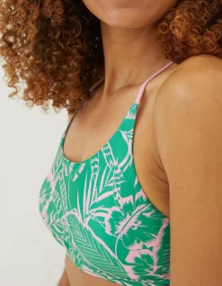 FatFace Tropical Leaves Bikini Top Bright Green Best
