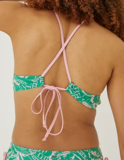 FatFace Tropical Leaves Bikini Top Bright Green Best