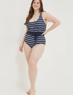 FatFace Tummy Control Breton Swimsuit Navy Best