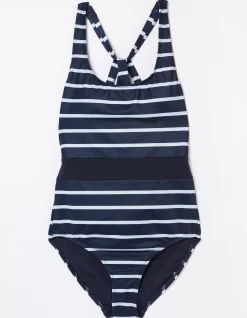 FatFace Tummy Control Breton Swimsuit Navy Best