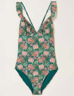 FatFace Tummy Control Paradise Frill Swimsuit Teal Green Best