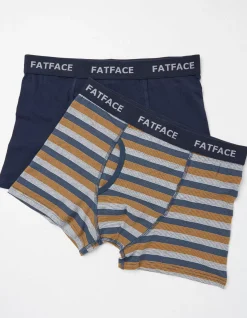 FatFace Two Pack Dorset Stripe Boxers Navy Hot