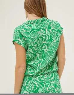 FatFace Val Leaf Linen Blend Shirt Bright Green Sale