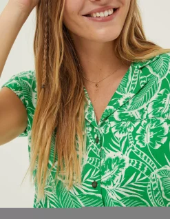 FatFace Val Leaf Linen Blend Shirt Bright Green Sale