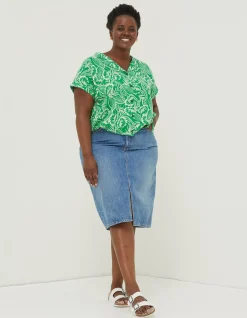 FatFace Val Leaf Linen Blend Shirt Bright Green Sale