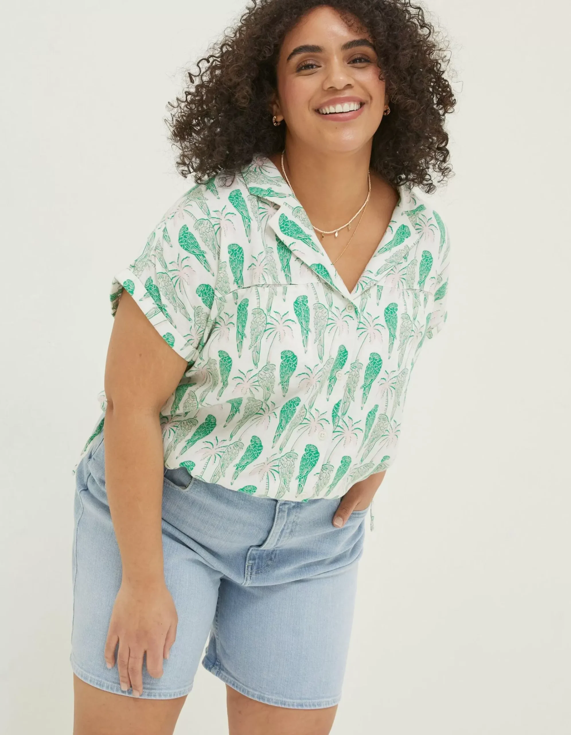 FatFace Val Parrot Linen Blend Shirt Ivory Sale
