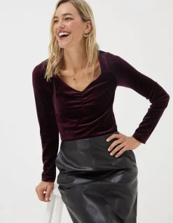 FatFace Valerie Velvet Top Plum Clearance