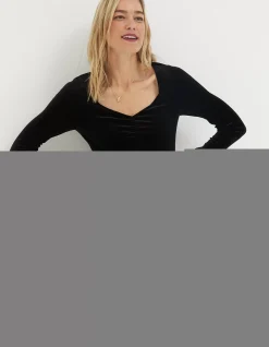 FatFace Valerie Velvet Top Black