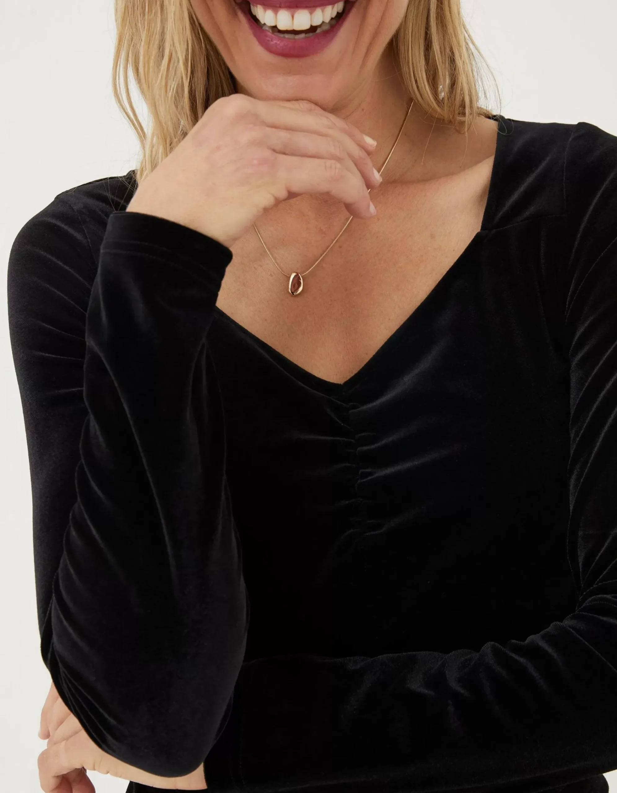 FatFace Valerie Velvet Top Black