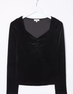 FatFace Valerie Velvet Top Black