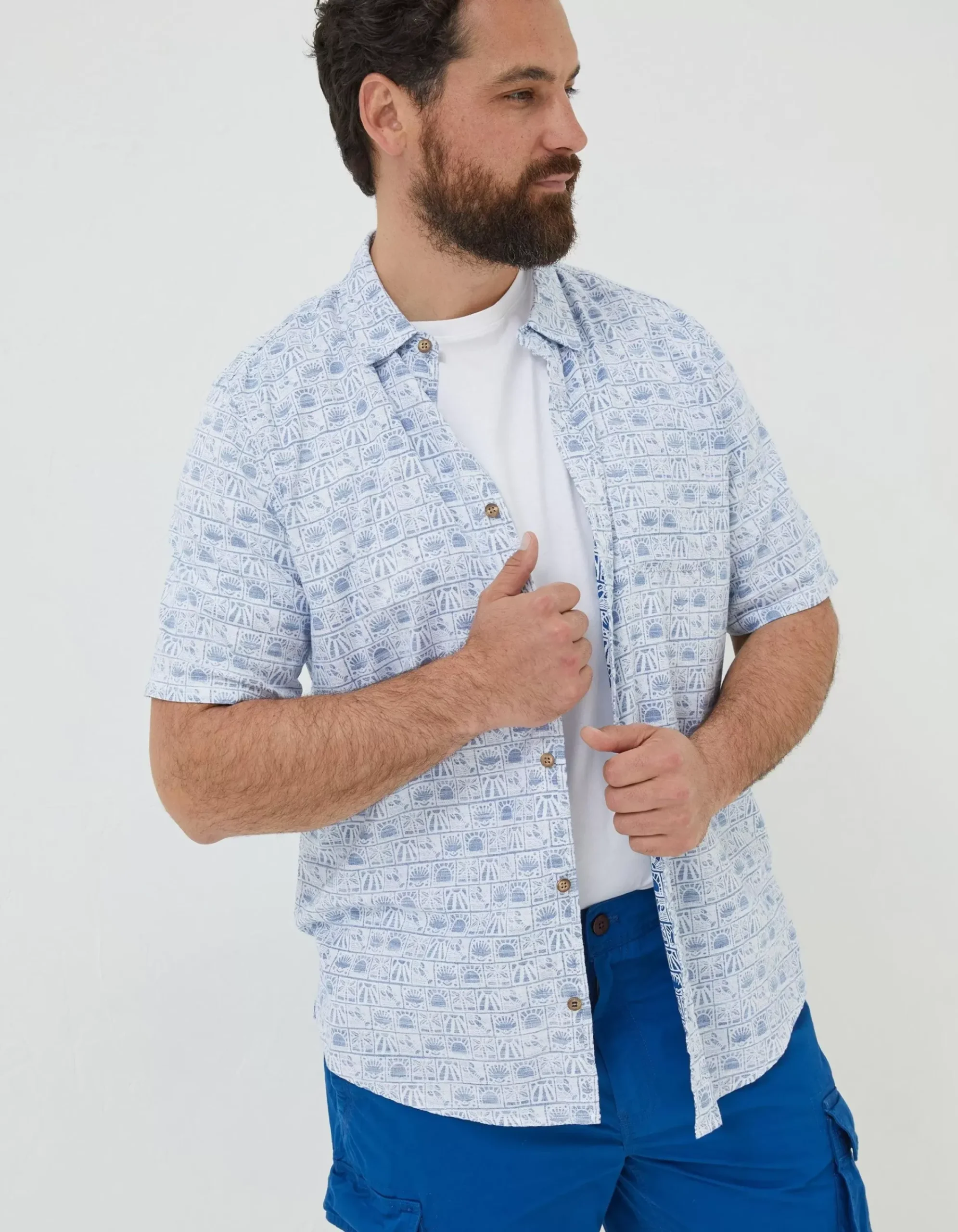 FatFace Vintage Tile Print Shirt Light Blue Best