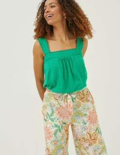 FatFace Viv Embroidered Cami Green Clearance