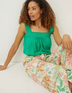 FatFace Viv Embroidered Cami Green Clearance
