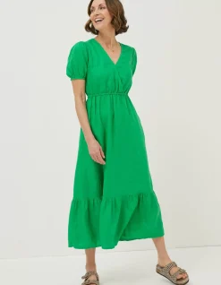 FatFace Vivvie Linen Midi Dress Bright Green Online