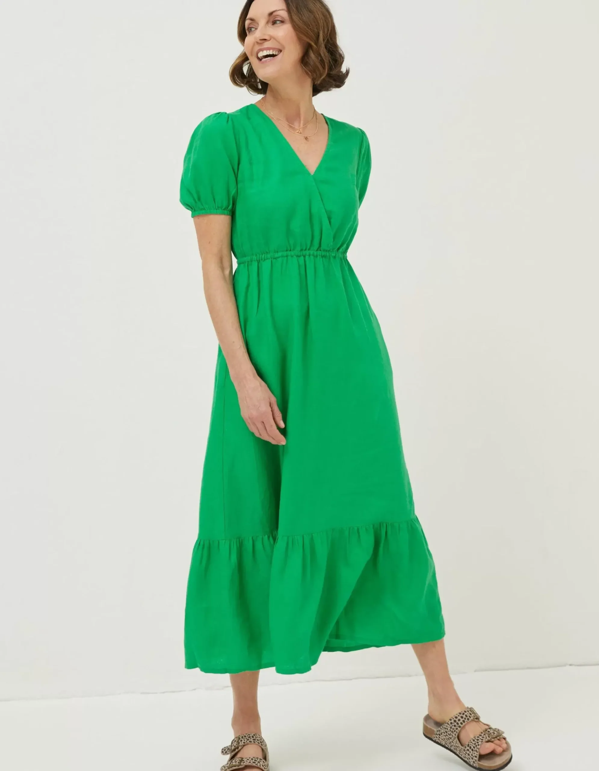 FatFace Vivvie Linen Midi Dress Bright Green Online