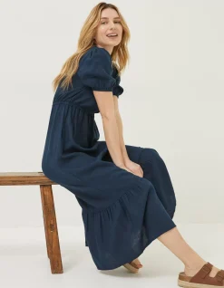 FatFace Vivvie Linen Midi Dress Navy Hot