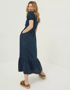 FatFace Vivvie Linen Midi Dress Navy Hot