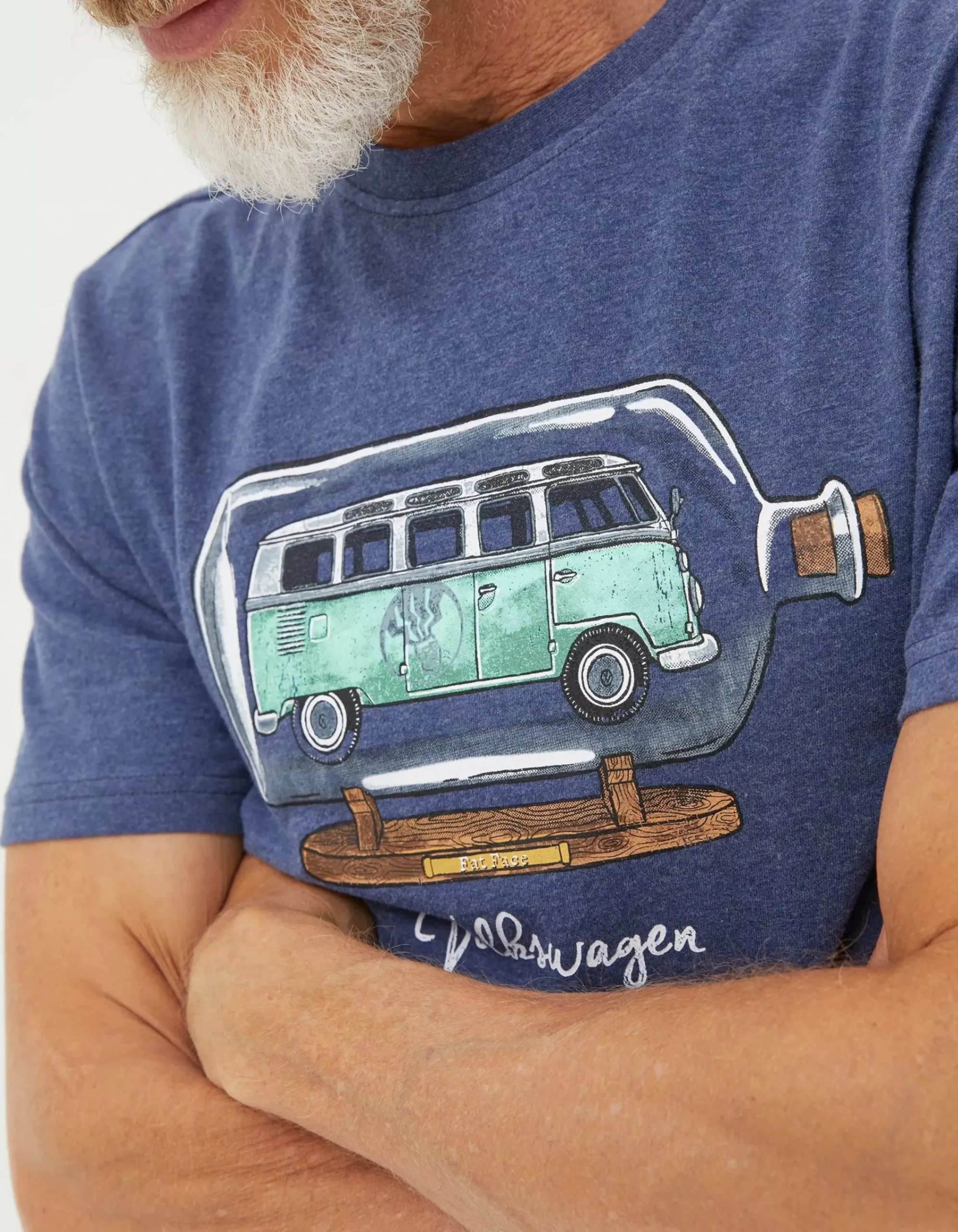 FatFace Vw Bottle Printed T-Shirt Navy Marl New
