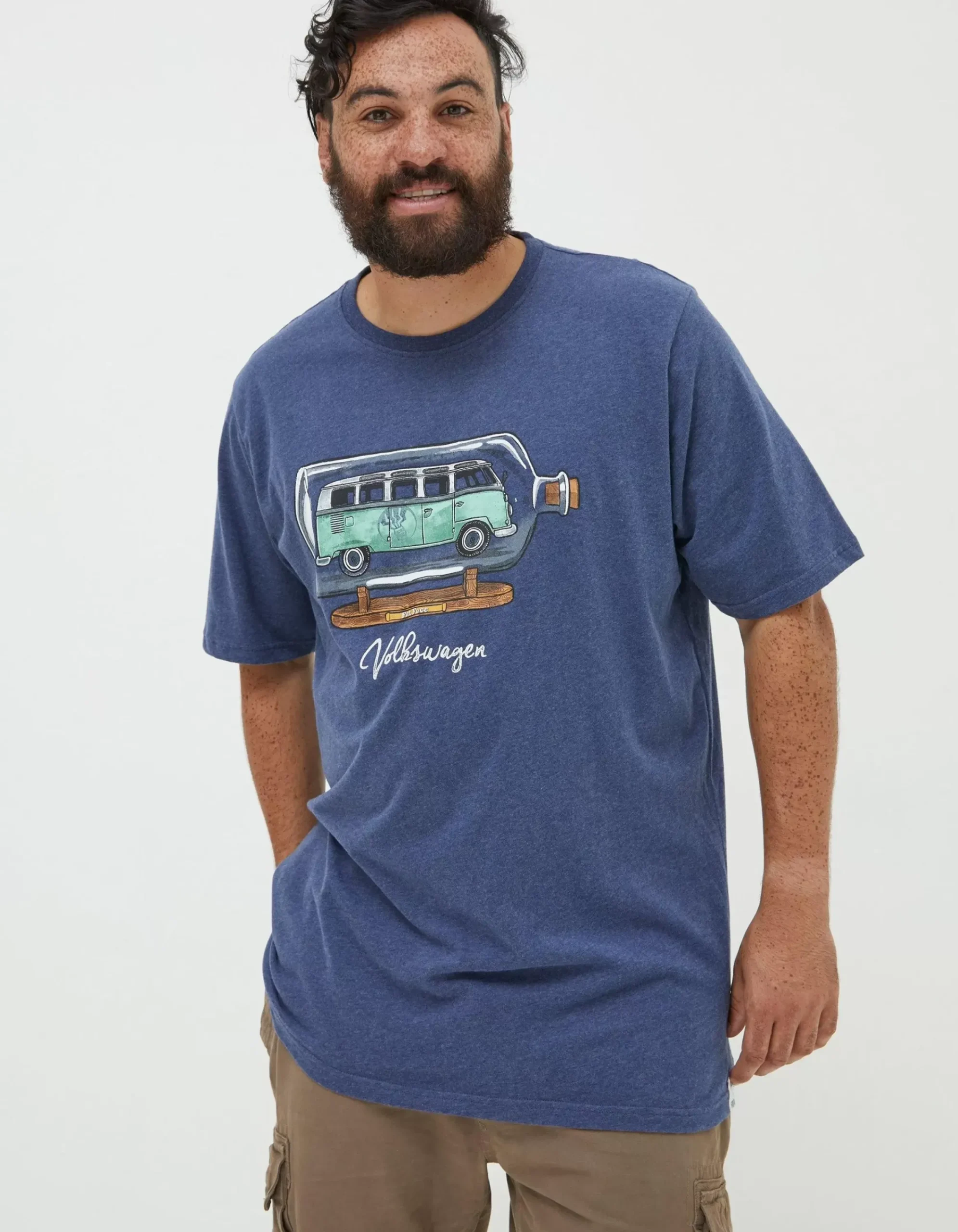FatFace Vw Bottle Printed T-Shirt Navy Marl New