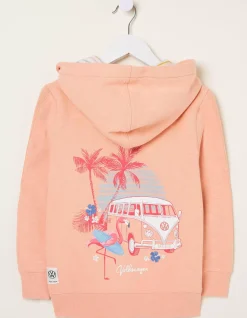 FatFace Vw Graphic Sweat Zip Through Hoodie Coral Pink Sale
