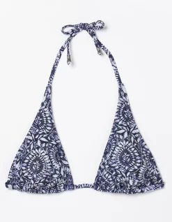 FatFace Watercolour Bikini Top Navy Outlet