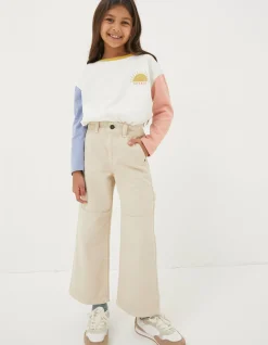 FatFace Waye Wide Leg Trousers Natural Clearance