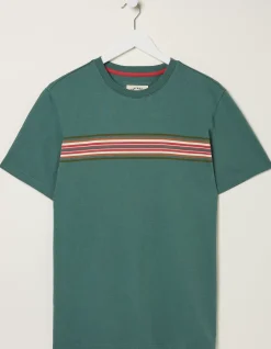 FatFace West Bay Chest Stripe T-Shirt Teal Green Clearance