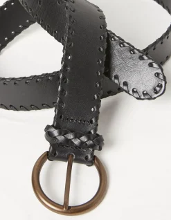FatFace Whipstitch Western Belt Black New
