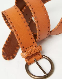 FatFace Whipstitch Western Belt Tan New