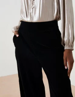 FatFace Wide Leg Velvet Trousers Black Outlet