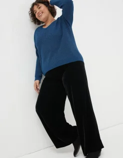 FatFace Wide Leg Velvet Trousers Black Outlet