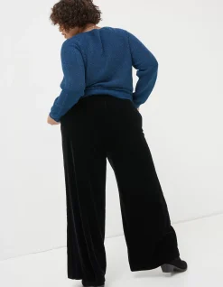 FatFace Wide Leg Velvet Trousers Black Outlet