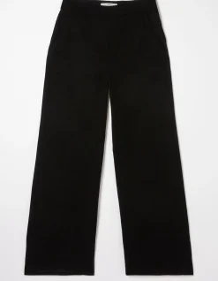 FatFace Wide Leg Velvet Trousers Black Outlet