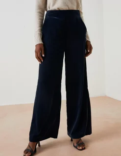 FatFace Wide Leg Velvet Trousers Dark Navy Outlet