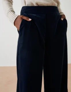 FatFace Wide Leg Velvet Trousers Dark Navy Outlet