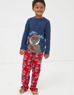 FatFace Wilfred Mammoth Pyjama Set Cherry Red