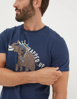 FatFace Wilfred Woolly Mammoth Graphic T-Shirt Navy Clearance