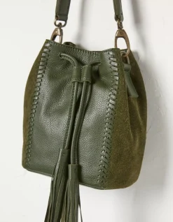 FatFace Winalie Leather Mini Bucket Bag Khaki Green Discount
