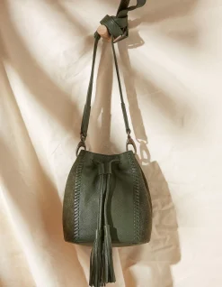 FatFace Winalie Leather Mini Bucket Bag Khaki Green Discount