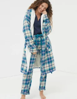 FatFace Winter Check Robe Cobalt Blue Best