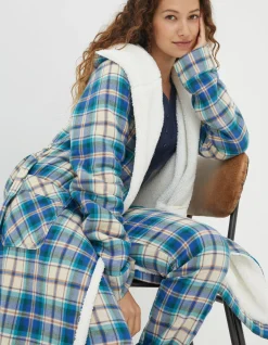 FatFace Winter Check Robe Cobalt Blue Best