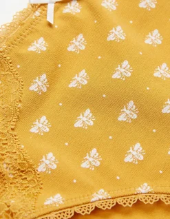 FatFace Woodblock Bee Mini Knickers Mustard Yellow Best